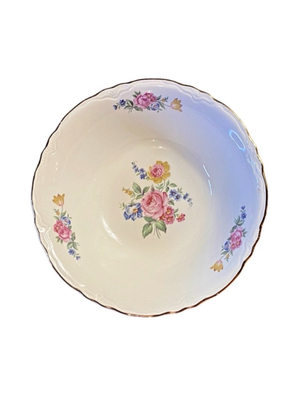 Vintage Floral Soup Bowl Set of 2/8” Scalloped Edge Shallow Bowls Cottage Style